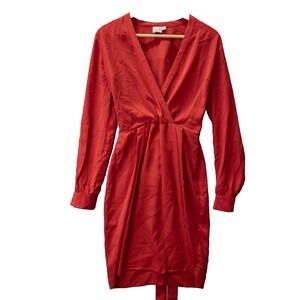 ASOS Women 8 Red‎ Faux Wrap Shirt Dress Long Sleeve Preppy Old Money Parisian